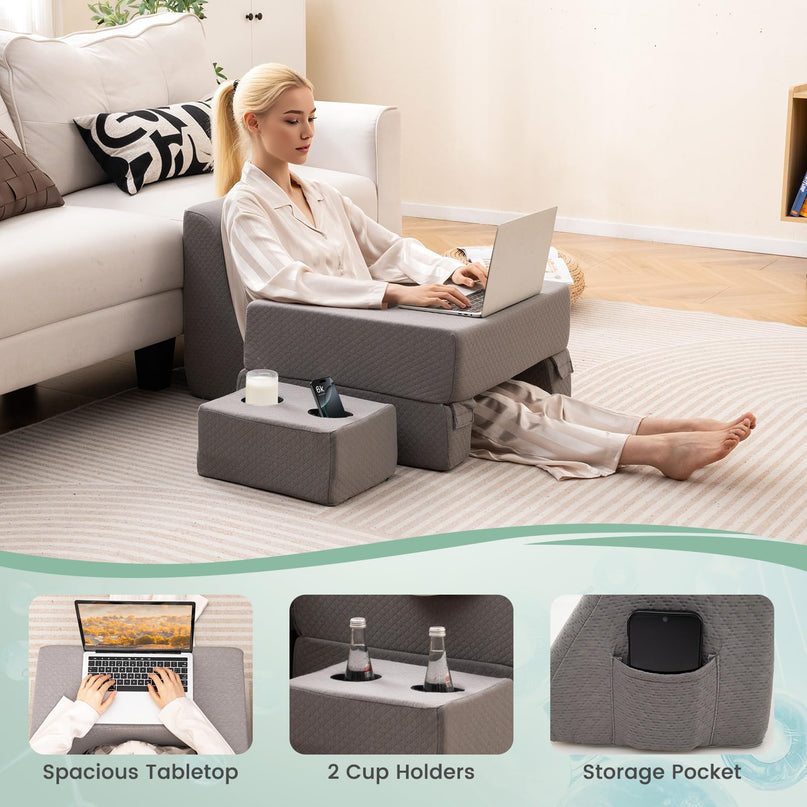 Giantex Reading Pillow with Back Arm Rest & Cup Holder for Adult