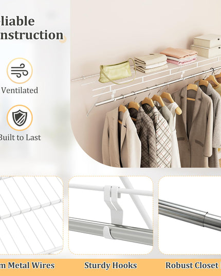 Étagère de placard Giantex avec tringle à vêtements 4/6 pi Kit de rayonnages en fil métallique à fixation murale