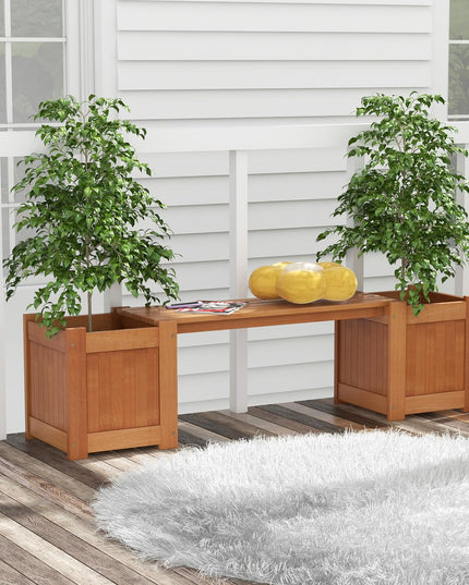 Banc d'extérieur 2-en-1 Giantex avec 2 jardinières surélevées