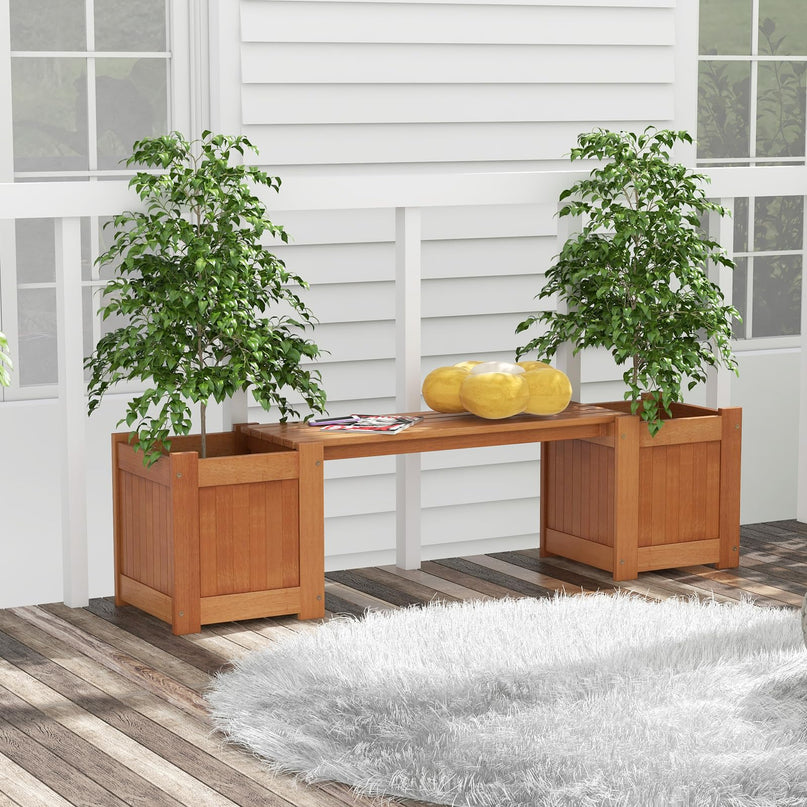 Giantex 2-in-1 Outdoor Bench with 2 Raised Garden Beds