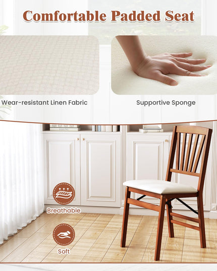 Giantex Folding Dining Chairs Set of 2/4, Modern Kitchen Chairs w/Padded Seat & Slatted Backrest, Rubber Wood Frame