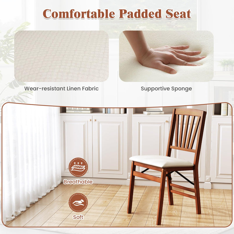Giantex Folding Dining Chairs Set of 2/4, Modern Kitchen Chairs w/Padded Seat & Slatted Backrest, Rubber Wood Frame