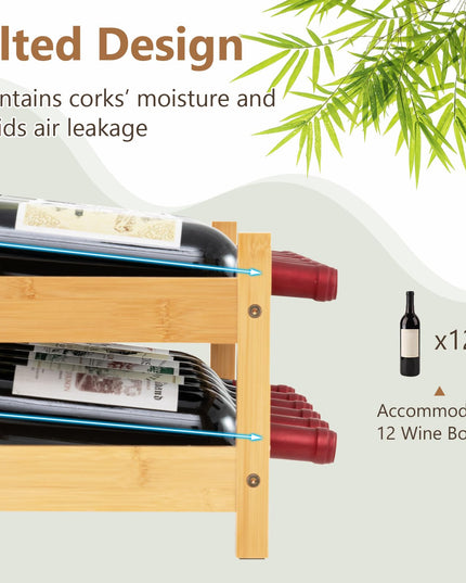 Giantex Bamboo Wine Rack, 2/3 Tier 12/18 Bottle Wine Storage Cabinet Shelf