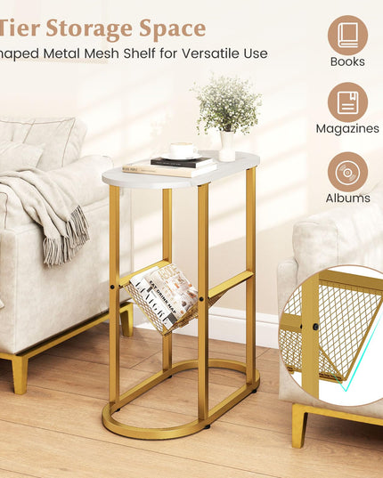 Giantex Oval Narrow Side Table Set of 2 Small End Table