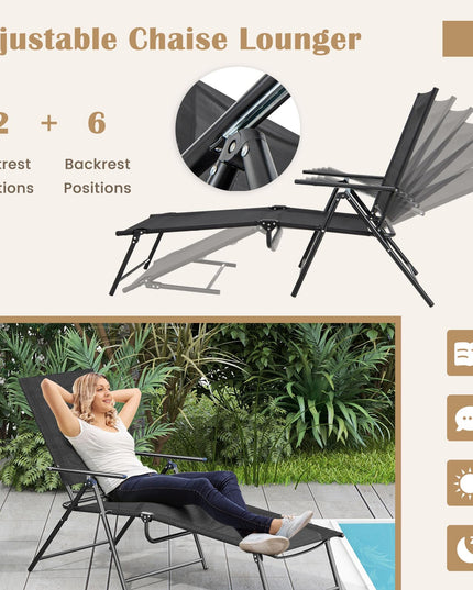 Giantex Lounge Chair Outdoor Set of 2 - Tanning Chair with 6 Adjustable Backrest