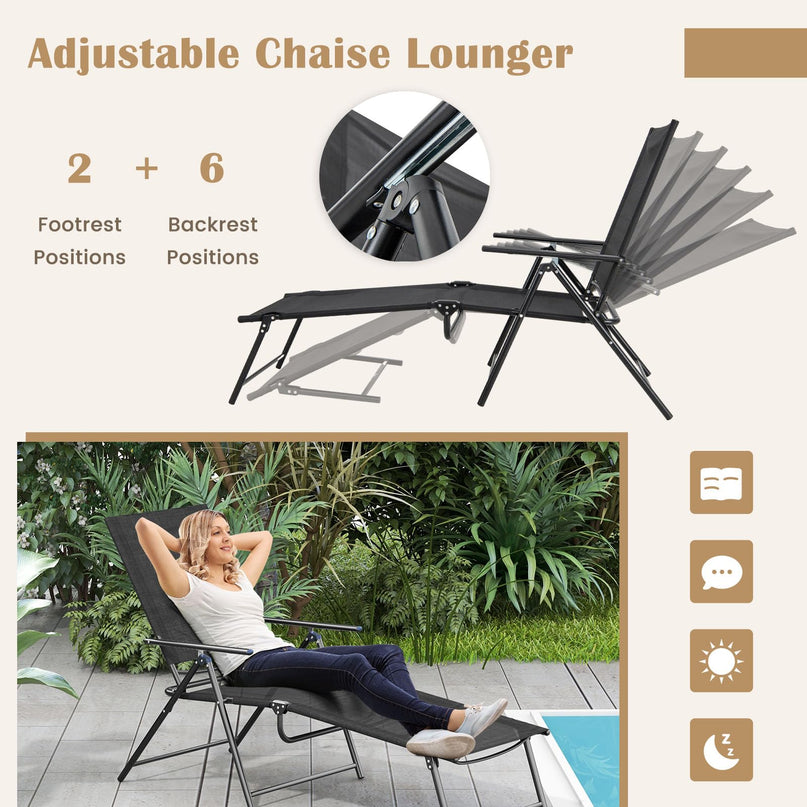 Giantex Lounge Chair Outdoor Set of 2 - Tanning Chair with 6 Adjustable Backrest