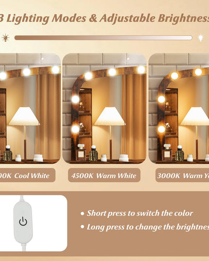 Large Vanity Desk with Arched Mirror and Lights for Bedroom