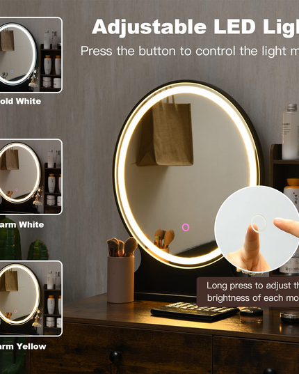 CHARMAID Vanity Set with Lighted Mirror, 3 Drawers and 3 Tiers Storage Shelves