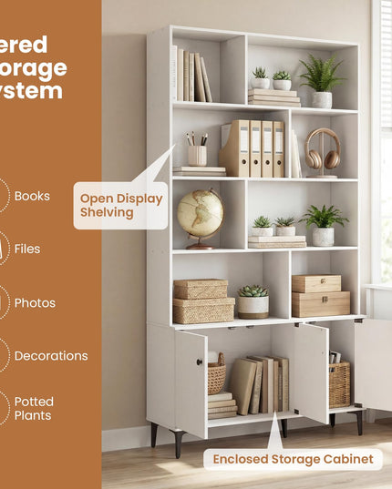 Giantex 68.5" Tall Bookcases and Bookshelves with 2 Doors (35.5" x 12" x 68.5")