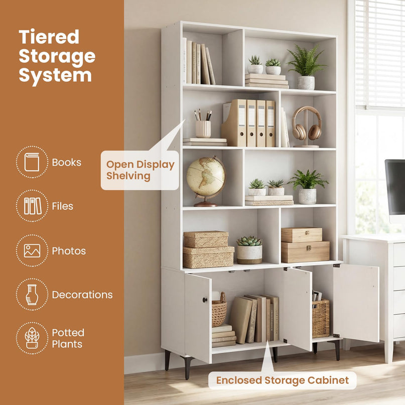 Giantex 68.5" Tall Bookcases and Bookshelves with 2 Doors (35.5" x 12" x 68.5")