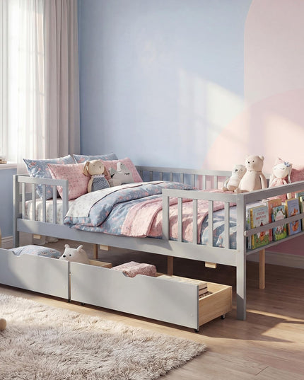 Lit simple pour enfants Giantex avec barrières de sécurité et étagère latérale