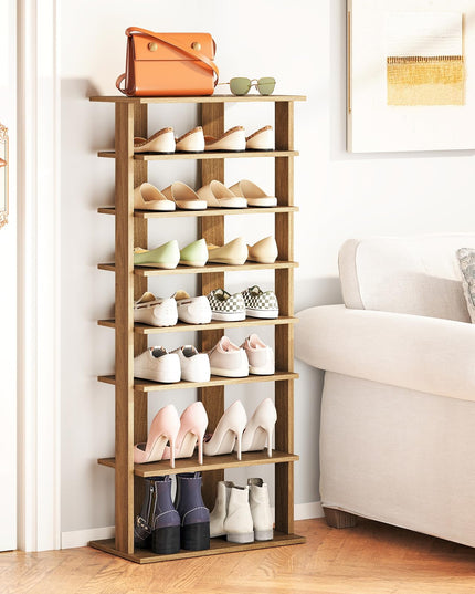 Giantex Meuble à Chaussures en Bois à 8 Niveaux, Organisateur de Chaussures Breveté à Double Rangée pour 16 Paires