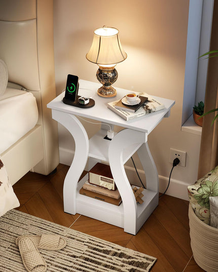 Giantex End Tables with Charging Station Set of 2 |Vintage Nightstands for Living Room