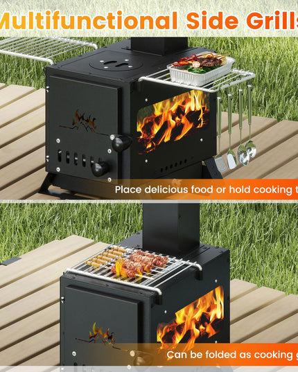 Giantex Hot Tent Stove with 3 Cooking Positions Anti-scalding Door Handle & 2 Grills