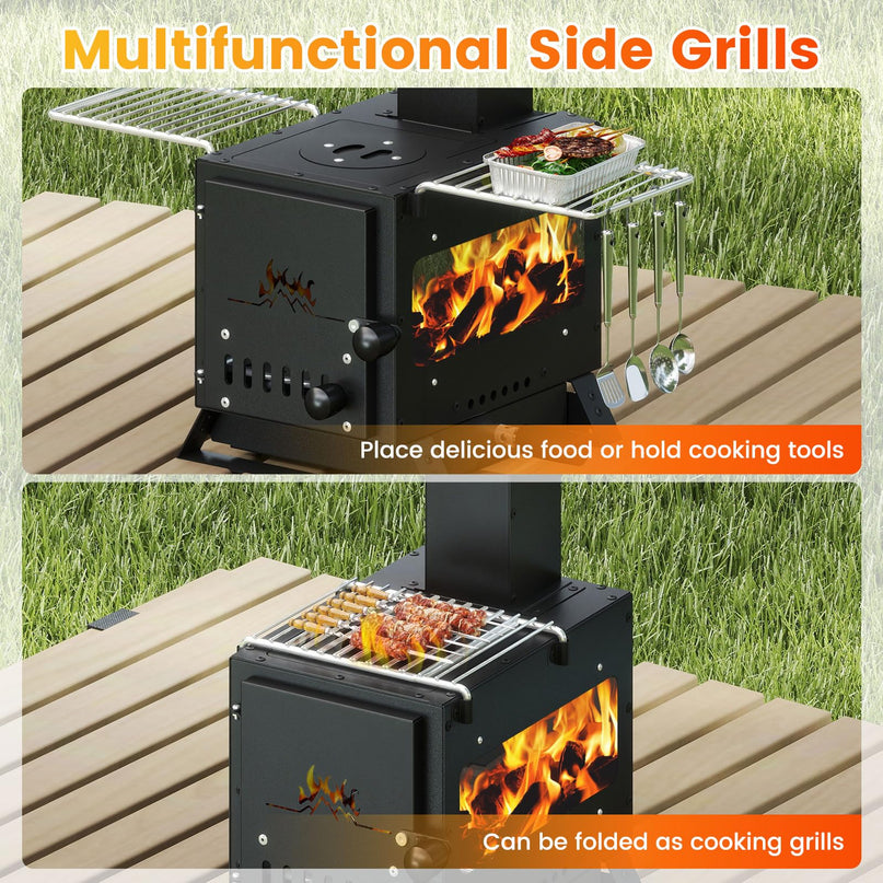 Giantex Hot Tent Stove with 3 Cooking Positions Anti-scalding Door Handle & 2 Grills