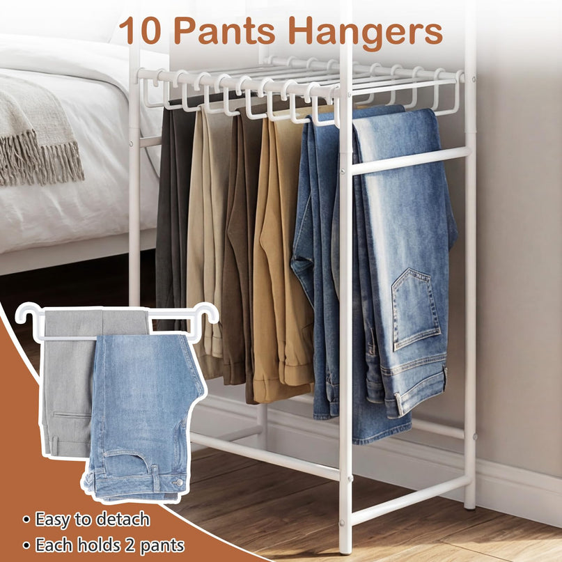 Giantex Clothes Rack with Pants Hanger Heavy-Duty White Garment Rack