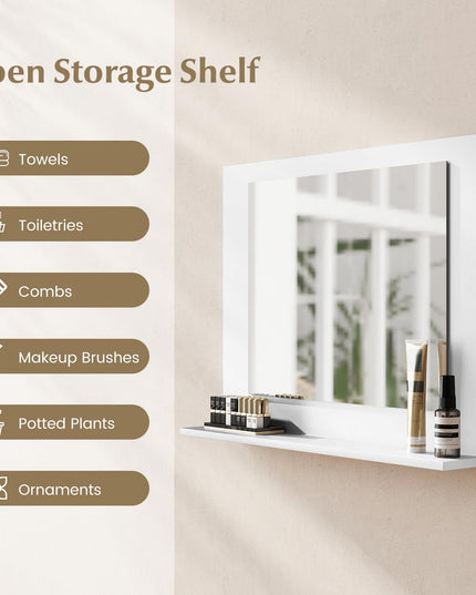 CHARMAID Bathroom Mirror with Shelf - 24" x 18" Wall Mirror Over Bathroom Sink