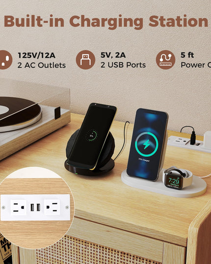 Meuble pour tourne-disque Giantex avec station de recharge | Étagère de présentation pour disques vinyles pour salon