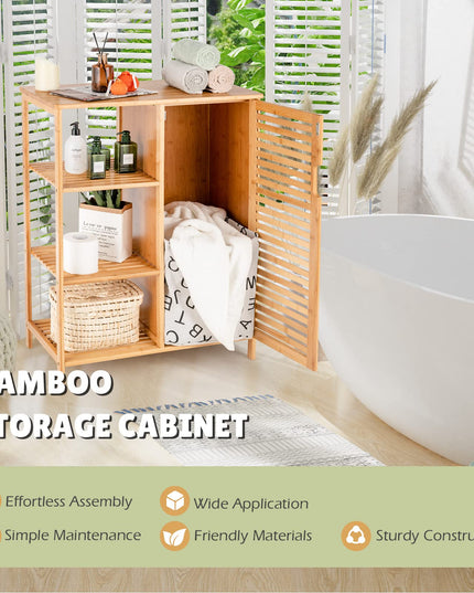 Bathroom Storage Cabinet Bamboo Floor Cabinet Free Standing Organizer - Giantex