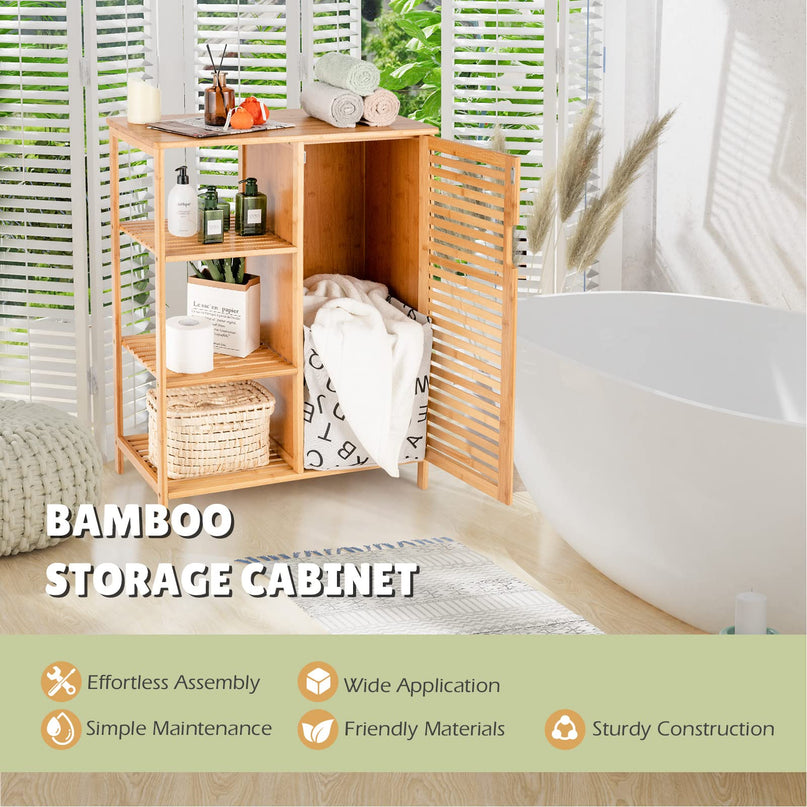 Bathroom Storage Cabinet Bamboo Floor Cabinet Free Standing Organizer - Giantex