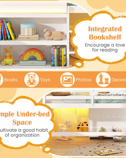 Giantex Twin Size Loft Bed with LED Lights Roof Window & Storage Bookshelf