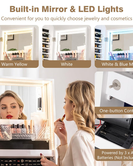 CHARMAID 360° Swivel Lockable Jewelry Armoire with Fluted Drawer