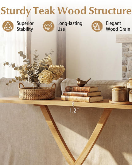 Console en bois massif Giantex 57" avec cadre en bois de teck et design géométrique