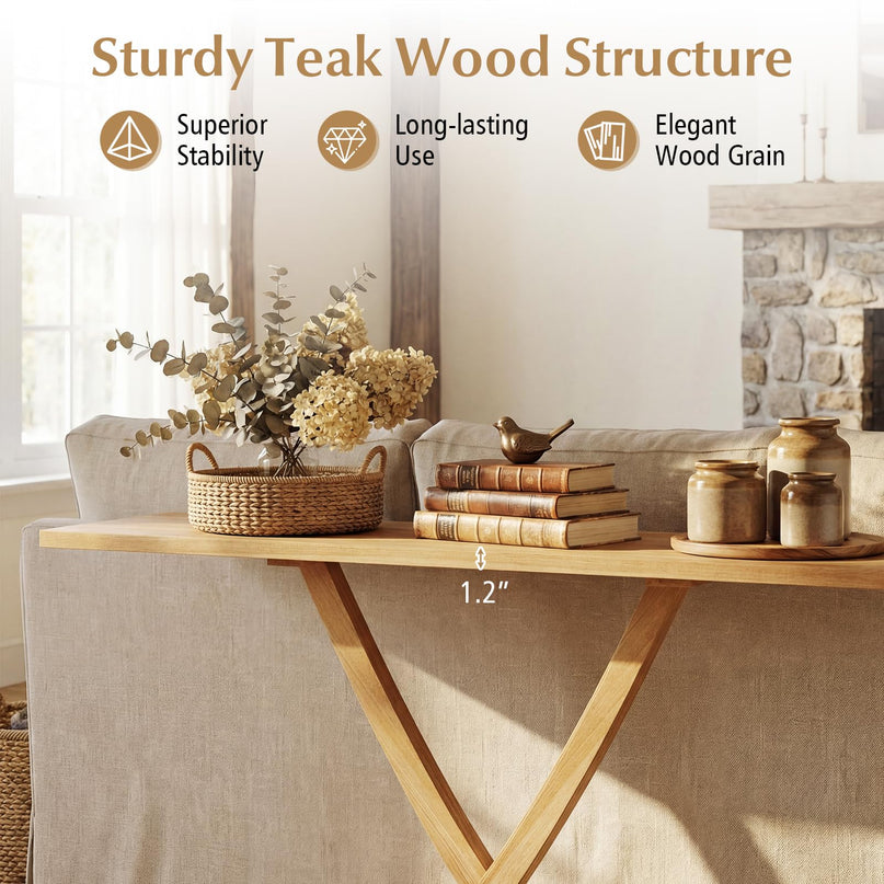 Console en bois massif Giantex 57" avec cadre en bois de teck et design géométrique