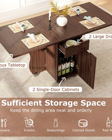 Table à manger pliable Giantex 3-en-1 avec 2 tiroirs et 2 placards