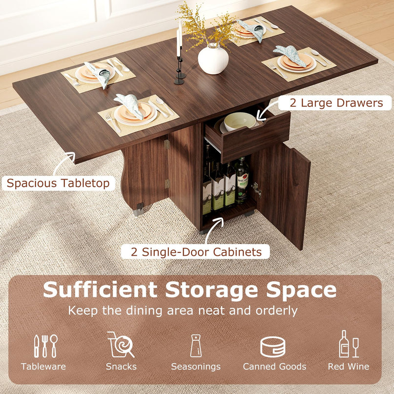 Table à manger pliable Giantex 3-en-1 avec 2 tiroirs et 2 placards
