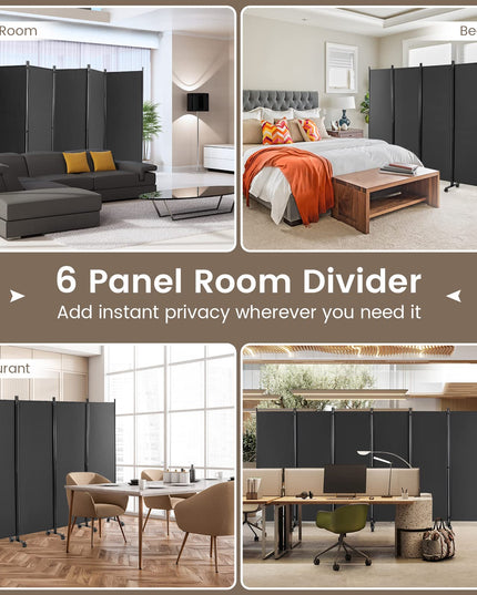 Giantex 6 Panel Room Divider, 132''W x 68''H Large Folding Privacy Screen, Rolling Partition Room Dividers for Home Office Studio Separation