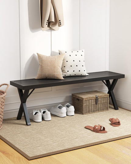 Giantex Outdoor Bench, Patio Metal Bench with Slatted Seat, X-Shaped Legs, 54" Outdoor Backless Loveseat, Load 800 LBS