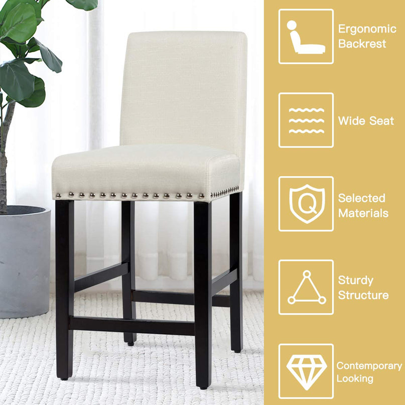 Giantex Upholstered Counter Height Bar Stools w/ Rubber Wood Legs, Breathable Linen Fabric