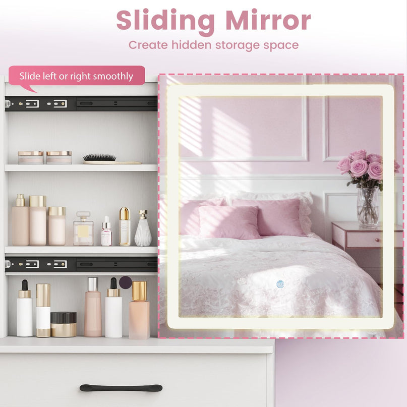 CHARMAID 38" Vanity Desk with Lighted Sliding Mirror