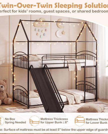 Giantex Twin Over Twin Bunk Bed with Slide & Ladder