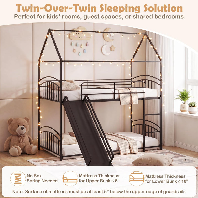 Giantex Twin Over Twin Bunk Bed with Slide & Ladder