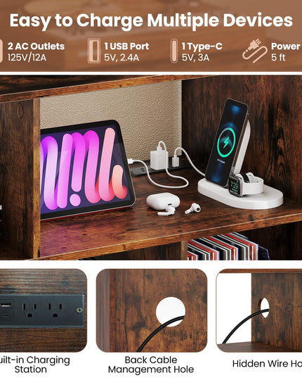 Giantex Large Record Player Stand with Charging Station
