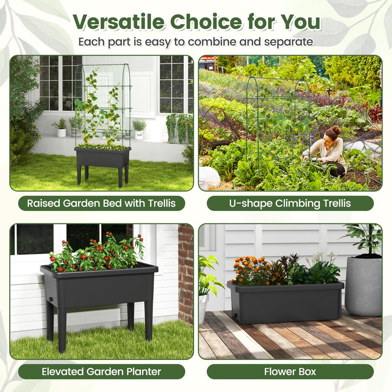 Giantex Raised Garden Bed with Climbing Trellis, Self-Watering Elevated Planter
