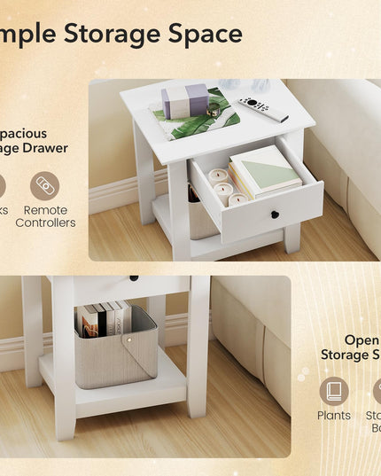 Drawer 1/2-Tier Bedside Table with Storage Open Shelf