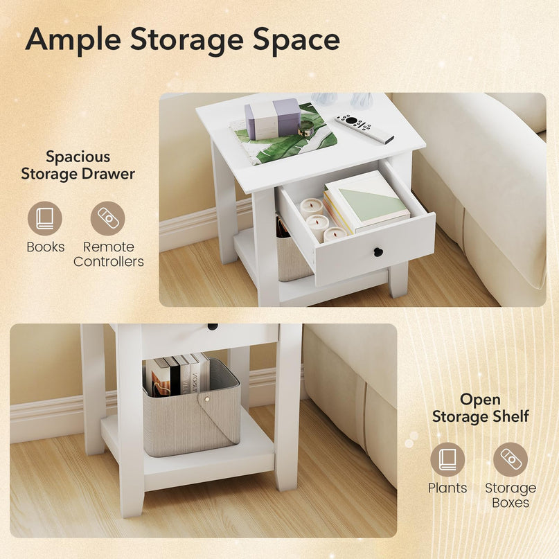 Drawer 1/2-Tier Bedside Table with Storage Open Shelf