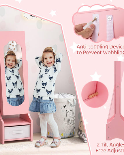 CHARMAID Kids Mirror Jewelry Armoire Cabinet - Standing jewelry Organizer for Girls