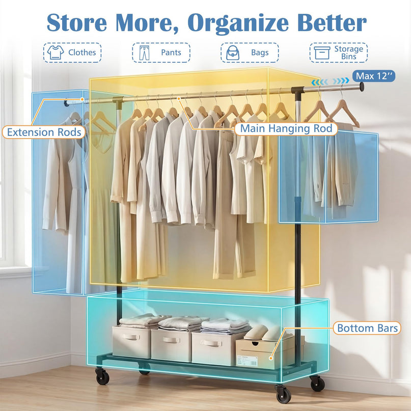 Giantex Heavy-Duty Rolling Clothing Rack for Hanging Clothes