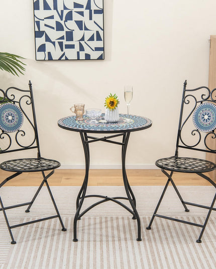 Giantex Patio Folding Chairs, Mosaic Bistro Chairs w/Backrest & Round Seat for Porch Balcony Lawn