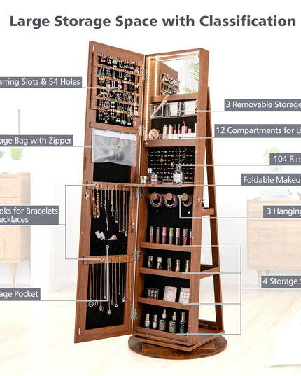 Jewelry Armoire, Walnut - Giantex
