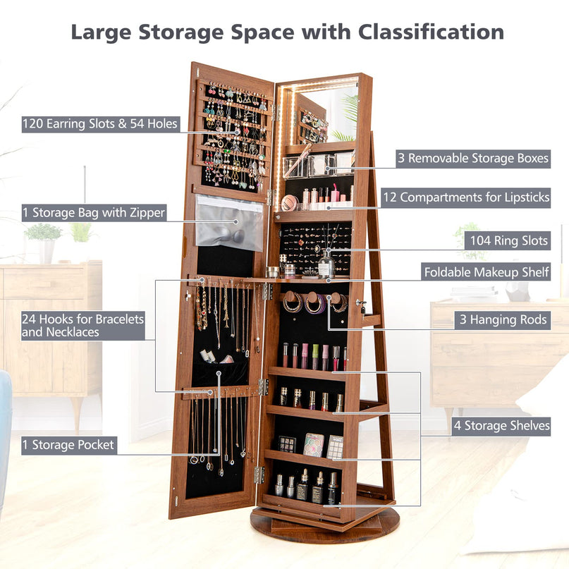 Jewelry Armoire, Walnut - Giantex