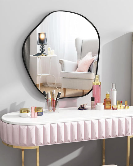 CHARMAID Irregular Wall Mirror, Asymmetrical Mirror Wall Mounted with Metal Frame and Wood Back Broad