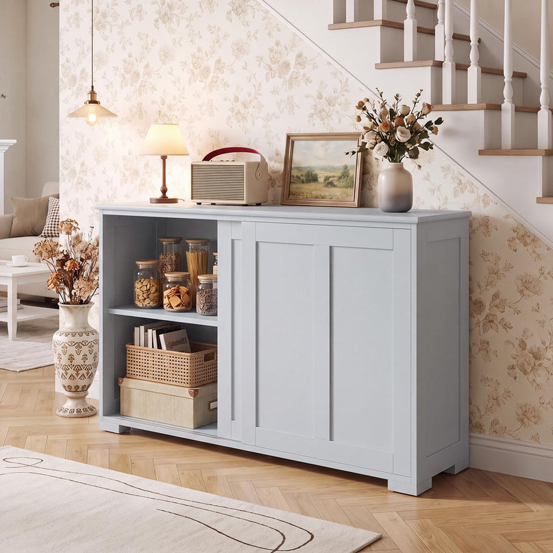Giantex Buffet Cabinet with Storage, Coffee Bar Wine Cabinet, Farmhouse Sideboard w/Sliding Door