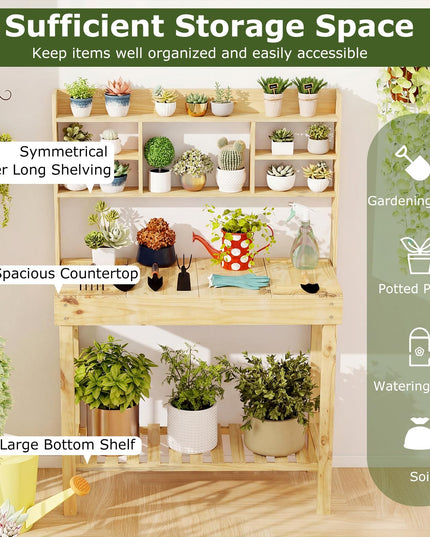 Giantex Potting Bench Outside Solid Wood Potting Table