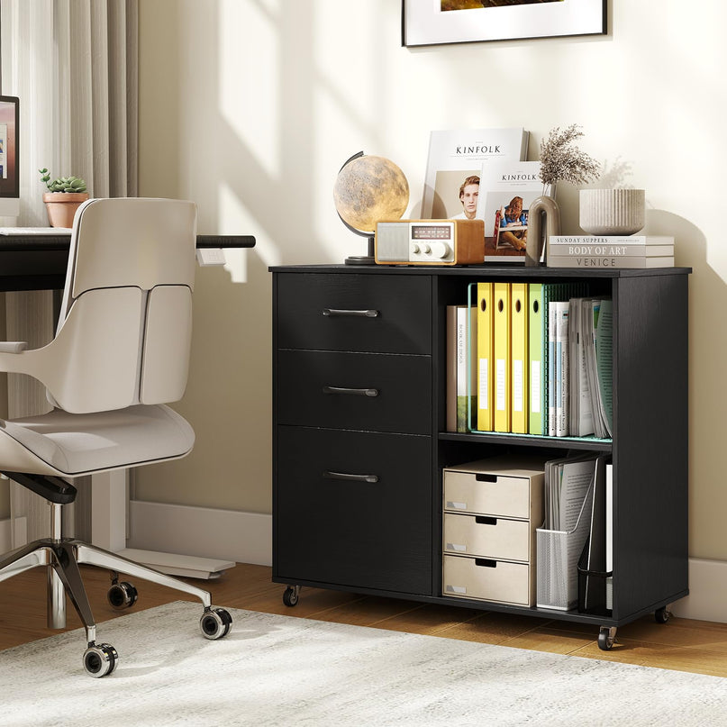 3-Drawer File Cabinet | Mobile Lateral Filing Cabinet with Wheels