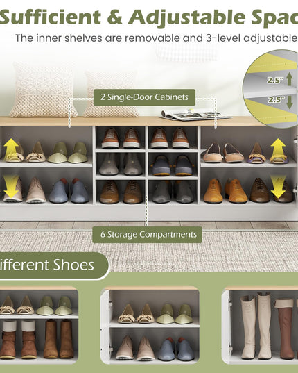 Giantex 2-Door Shoe Storage Bench Wooden Entryway Bench